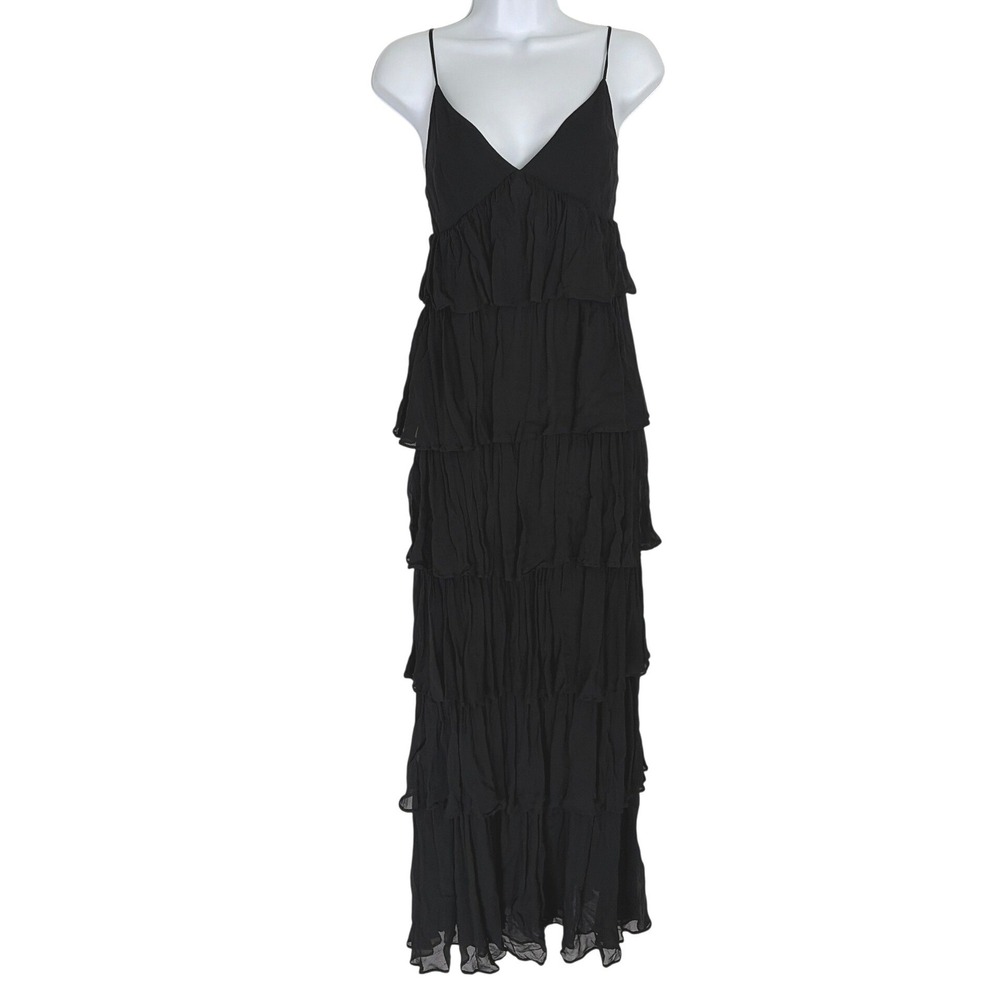 J.Crew Collection Women Boho Grunge Goth Ruffle-Tier Maxi Dress Black‎ Chiffon 2 - Picture 4 of 8